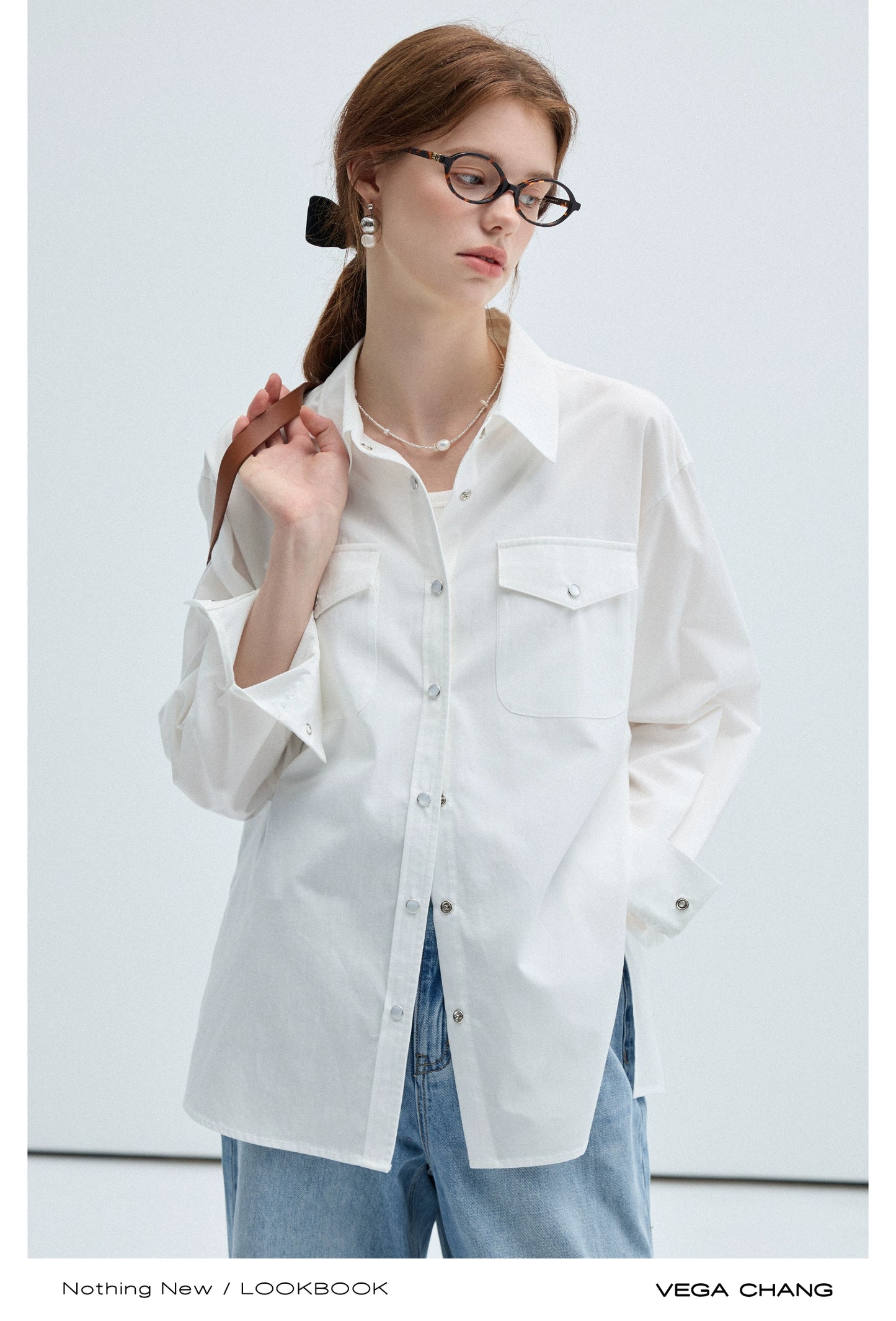 Snap Button Flip Collar Shirt With Chest Pockets