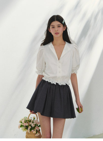 Embroidered V-Neck Blouse With Elbow-Length Sleeves