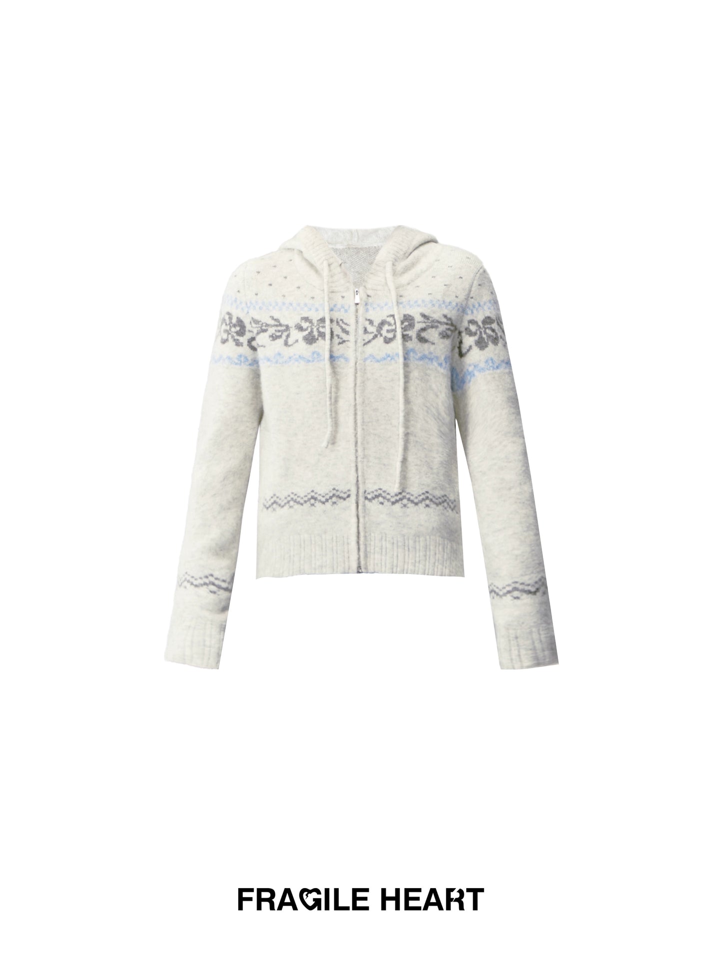 Zip-Up Hooded Fair Isle Knit Top