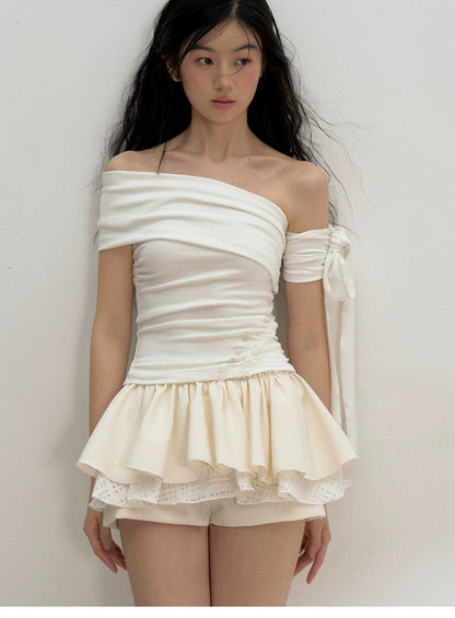 Ruched Off-Shoulder Top With Tie Detail