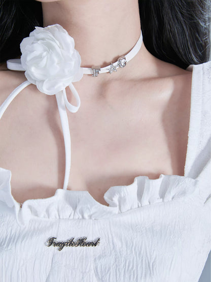 Rose Flower And Letter Beaded Choker Strap Necklace