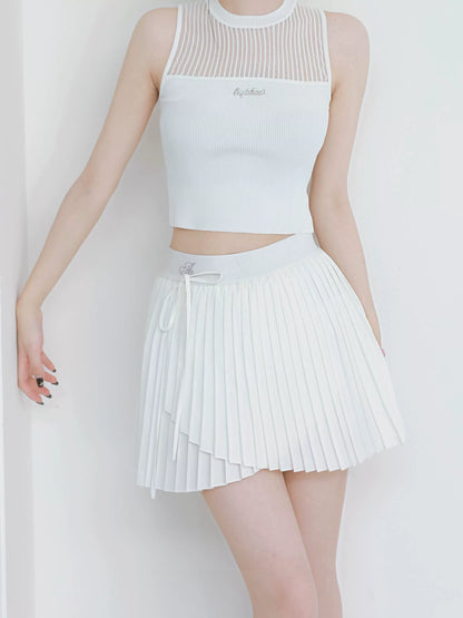 Accordion Pleated Wrap-Style Short Casual Tennis Skirt