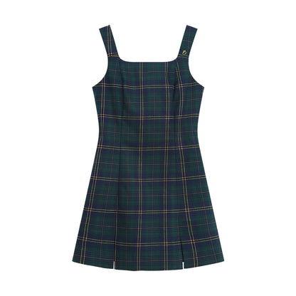 College Style Plaid Suspender Midi Skirt Vest One-Piece Dress