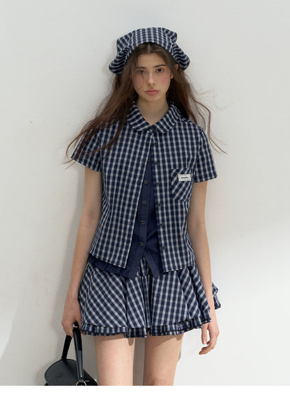 Multi-Layer Plaid Puffy Skirt With Triangle Scarf