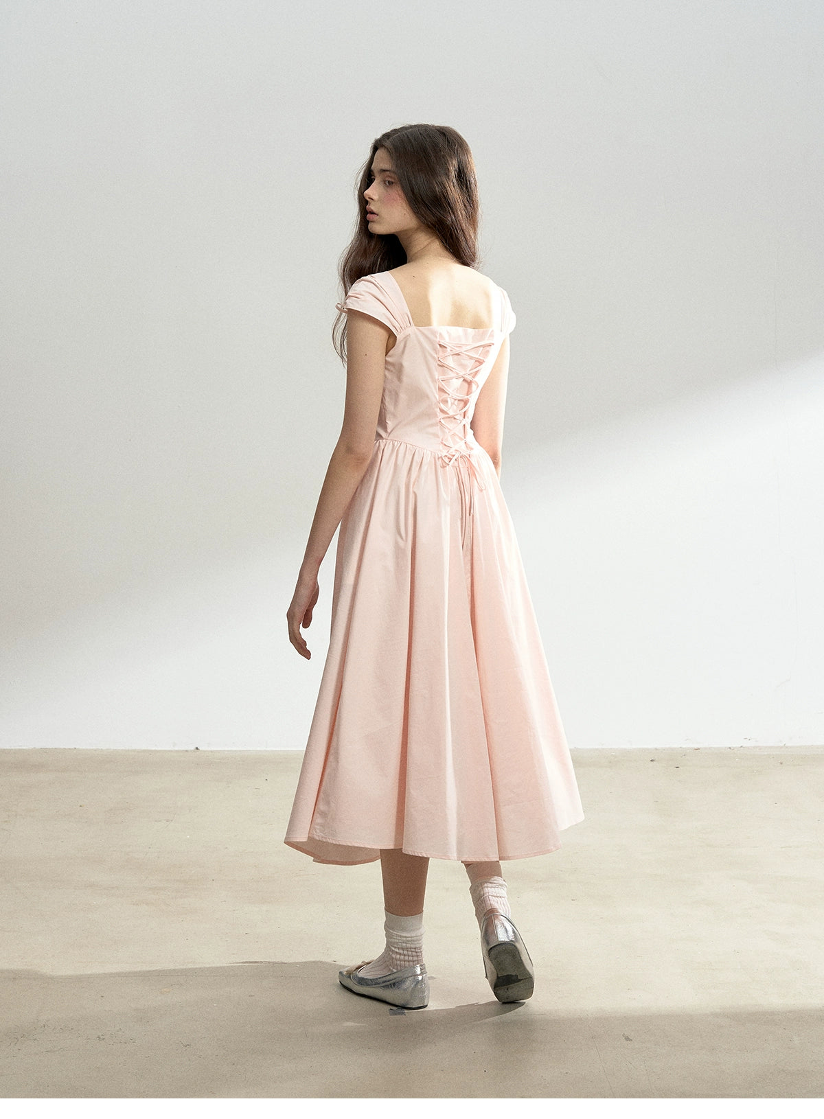 Lace-Up Back Basque Waist Dress