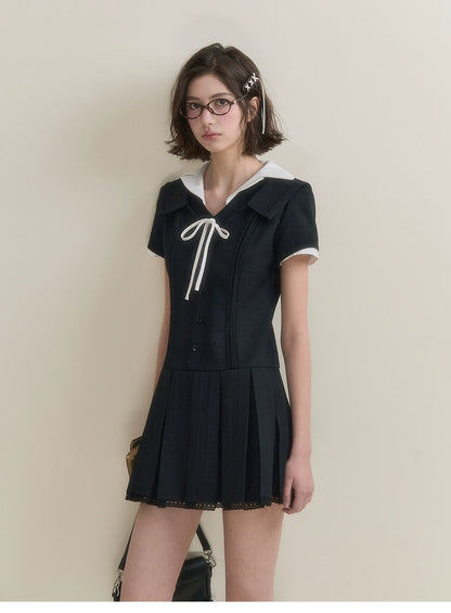 College-Style Open Collar Slim Fit Dress