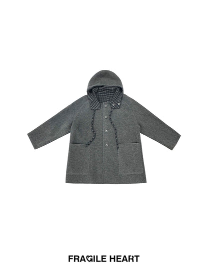 Reversible Hooded Coat With Plaid Lining