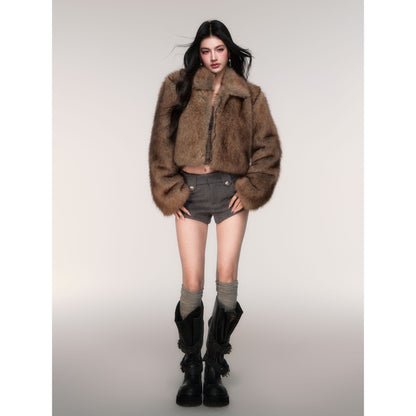 Plush Cropped Faux Fur Jacket