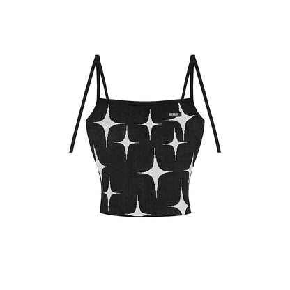 Cross Star Jacquard Camisole With Ribbon Tie Straps