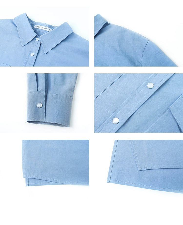 Snap Button Flip Collar Shirt With Chest Pockets