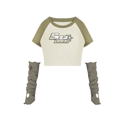 Y2K Cropped Raglan T-Shirt With Arm Sleeves