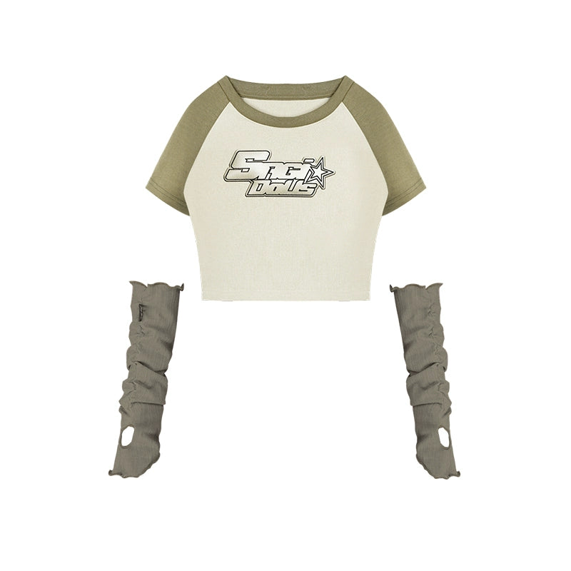 Y2K Cropped Raglan T-Shirt With Arm Sleeves