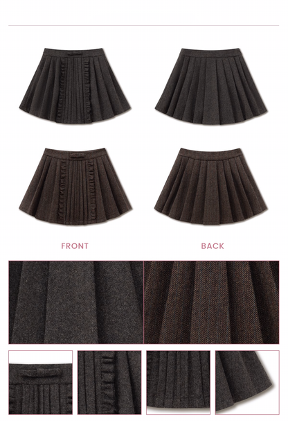 Wool-Blend Herringbone Pleated Mini Skirt