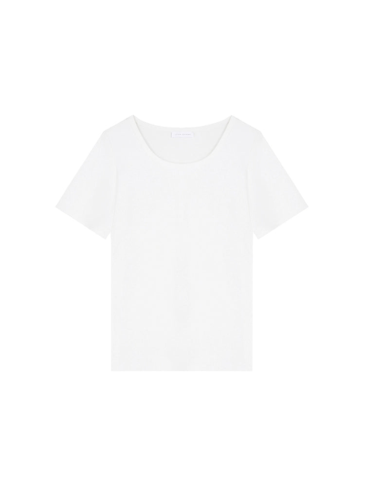 Basic Deep Round Neck Three-Dimensional Waffle T-Shirt