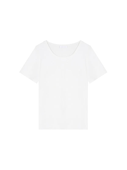 Basic Deep Round Neck Three-Dimensional Waffle T-Shirt