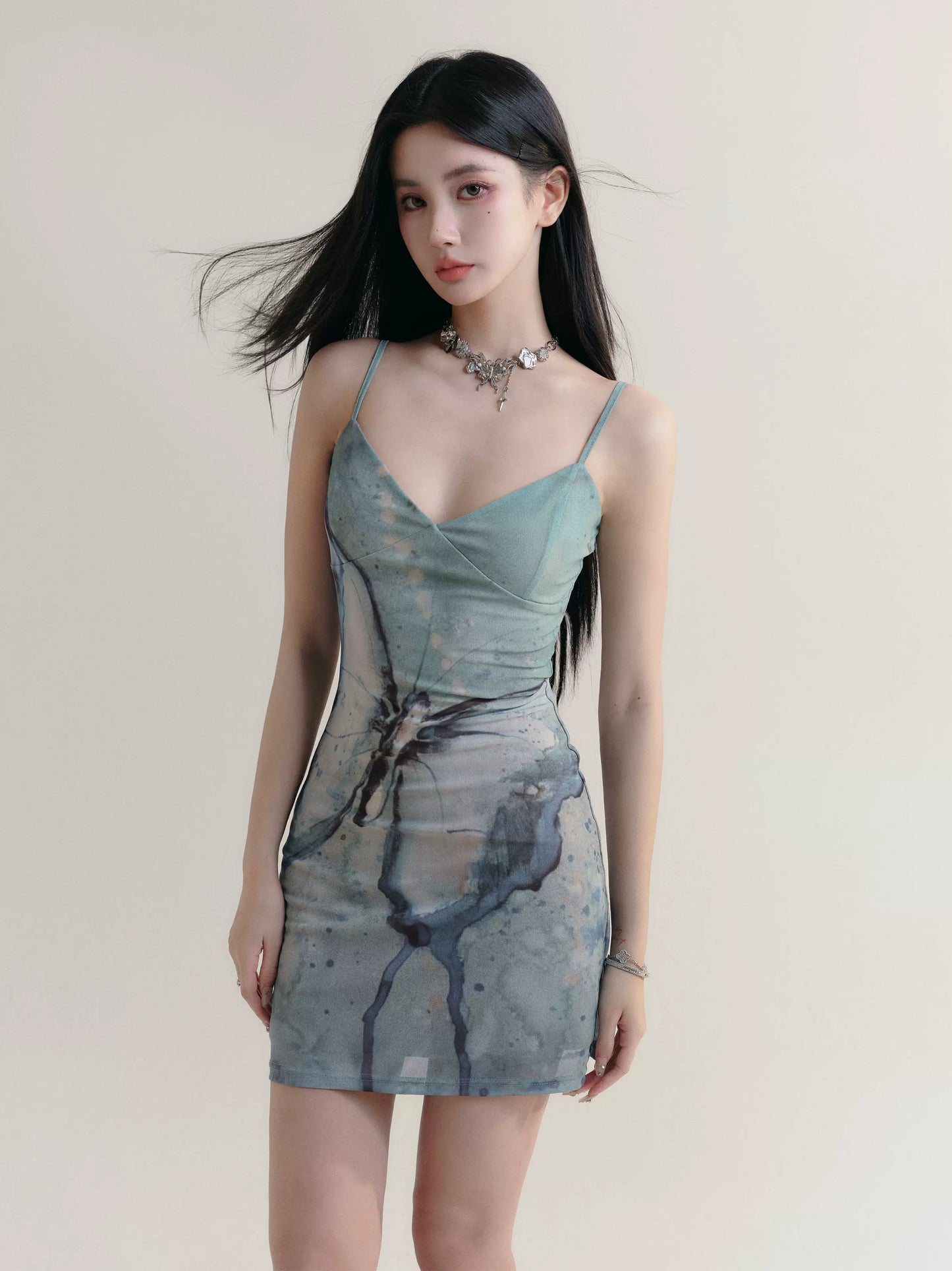 Butterfly Print Short Body Conscious Camisole Dress