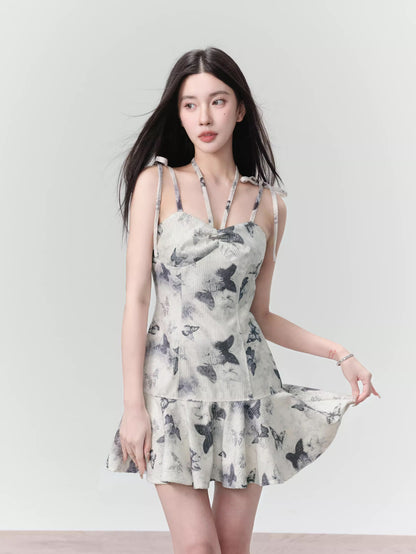 Butterfly Ink Print Camisole Dress Available In Two Lengths