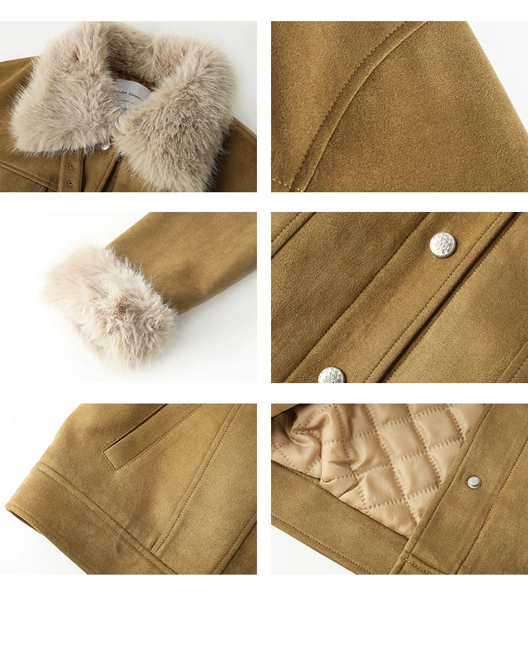 Faux Suede Jacket With Removable Fur Cuffs