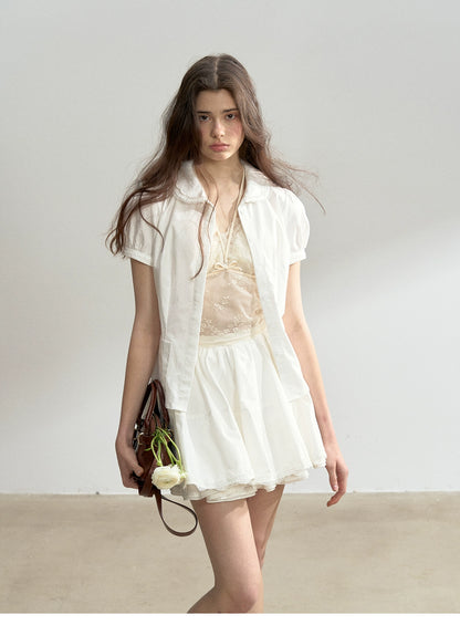 Scalloped Collar Blouse & Matching Mini Skirt