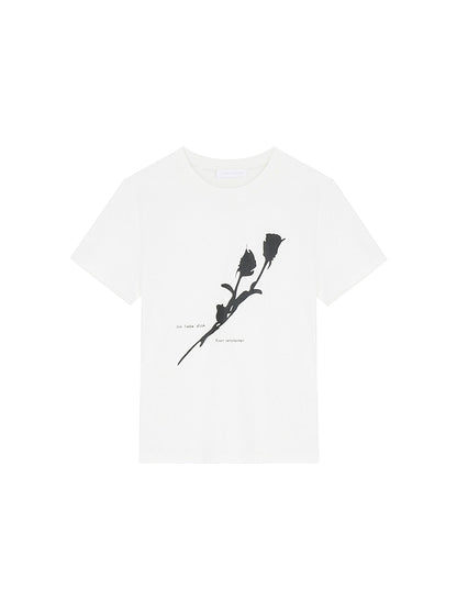 Minimal Flower Contrast Print Round Neck T-Shirt