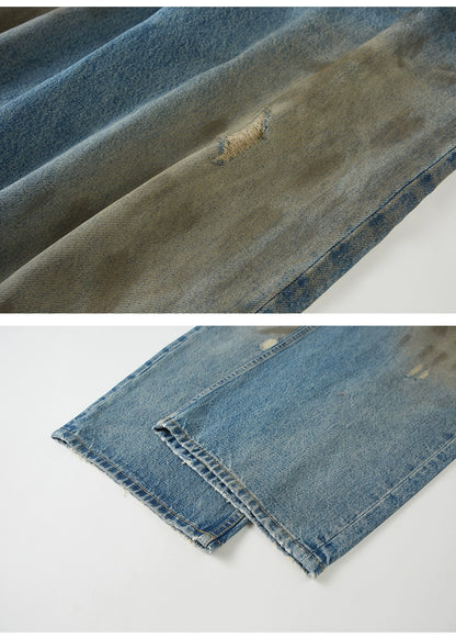 Vintage-Inspired Distressed Wide-Leg Jeans