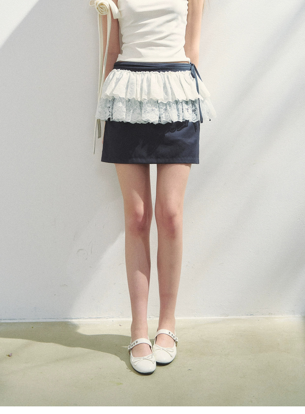 Lace Layered Mini Skirt With Tie Detail