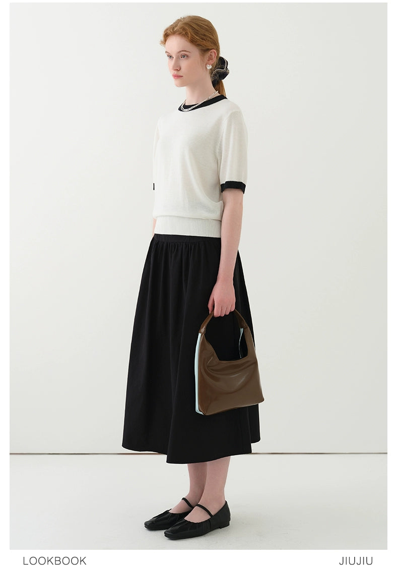 Clean Contrast-Tipped Knit Top