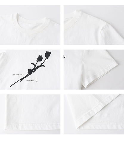 Minimal Flower Contrast Print Round Neck T-Shirt