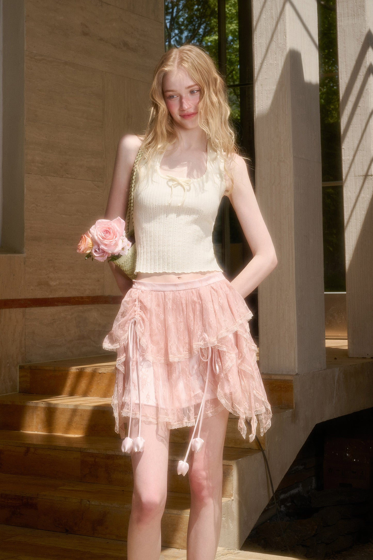 Mohair Blend Open Knit Top, Skirt & Sleeveless Top