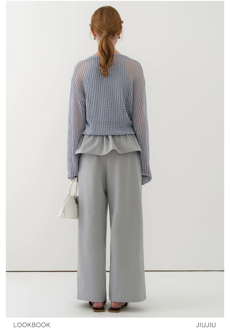 Mesh Knit Long Sleeve Top & Inner Set
