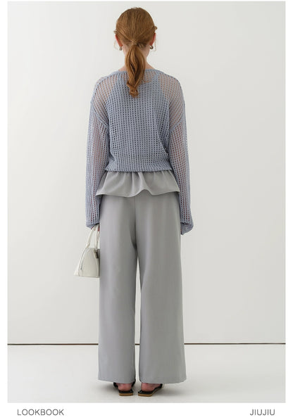 Mesh Knit Long Sleeve Top & Inner Set