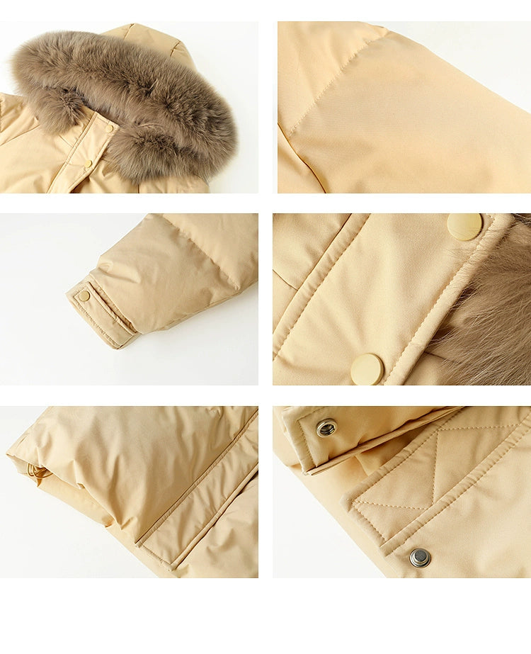 Long Duck Down Puffer Jacket With Fox Fur Collar