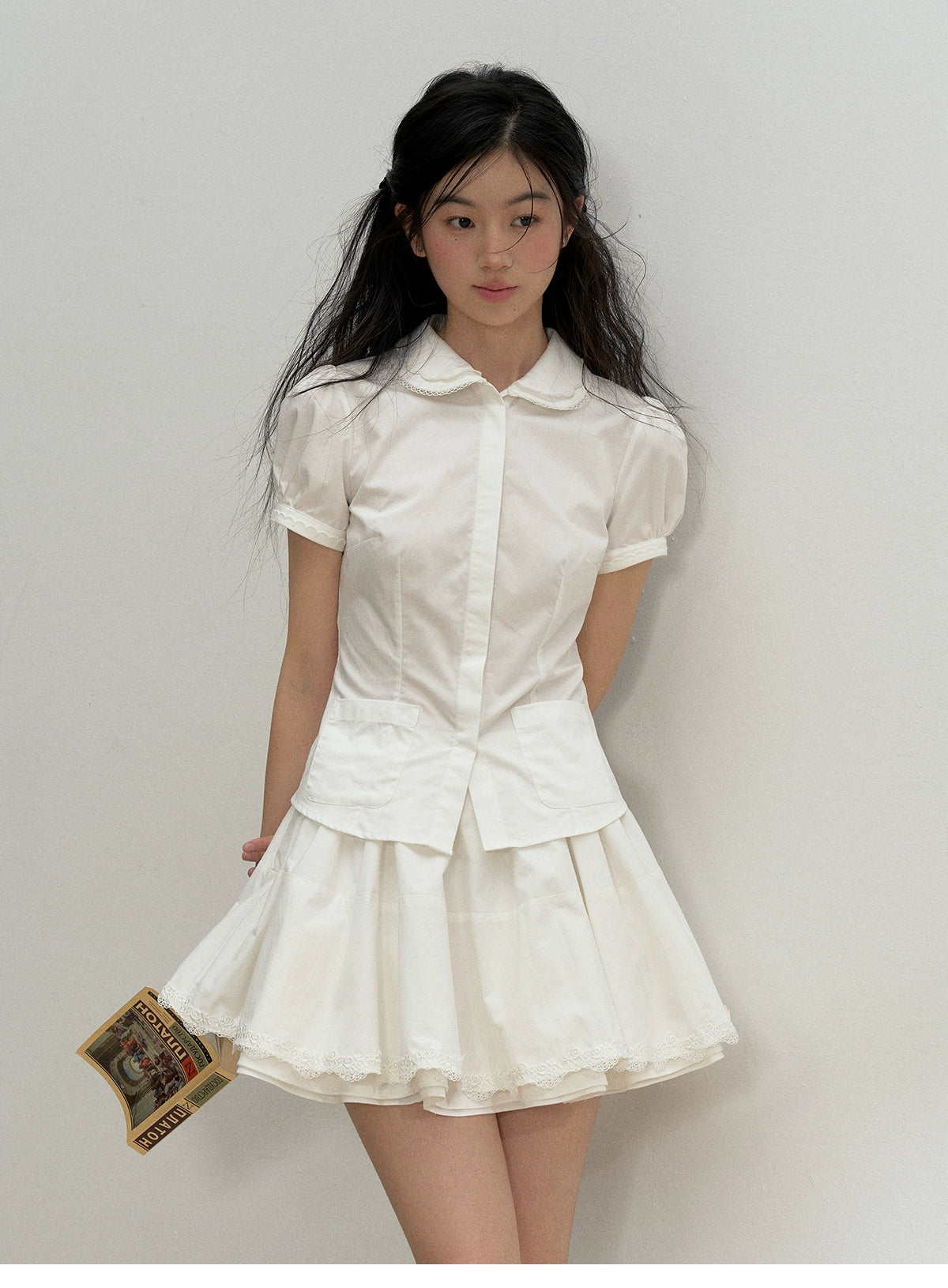 Scalloped Collar Blouse & Matching Mini Skirt