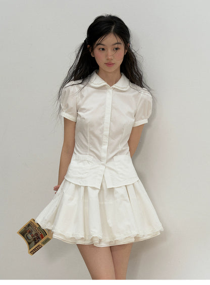 Scalloped Collar Blouse & Matching Mini Skirt