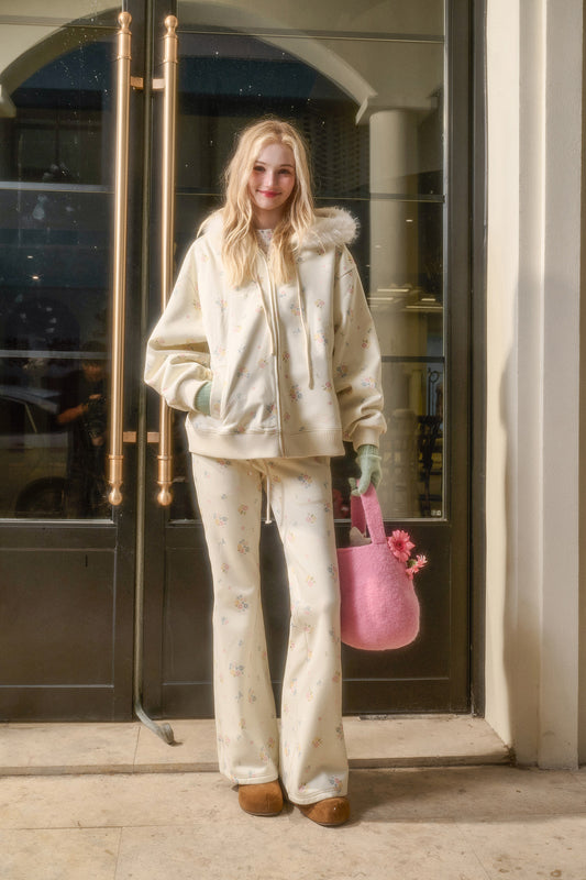 Floral Zip-Up Hoodie with Two Fit Options & Pants