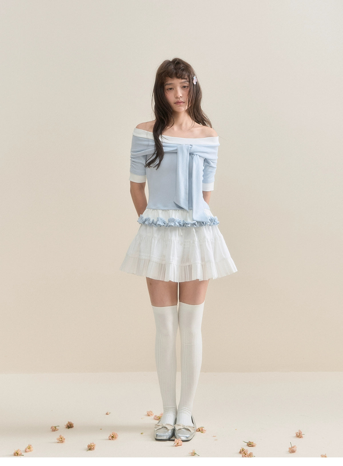 Button-Detailed Pleated Mini Skirt