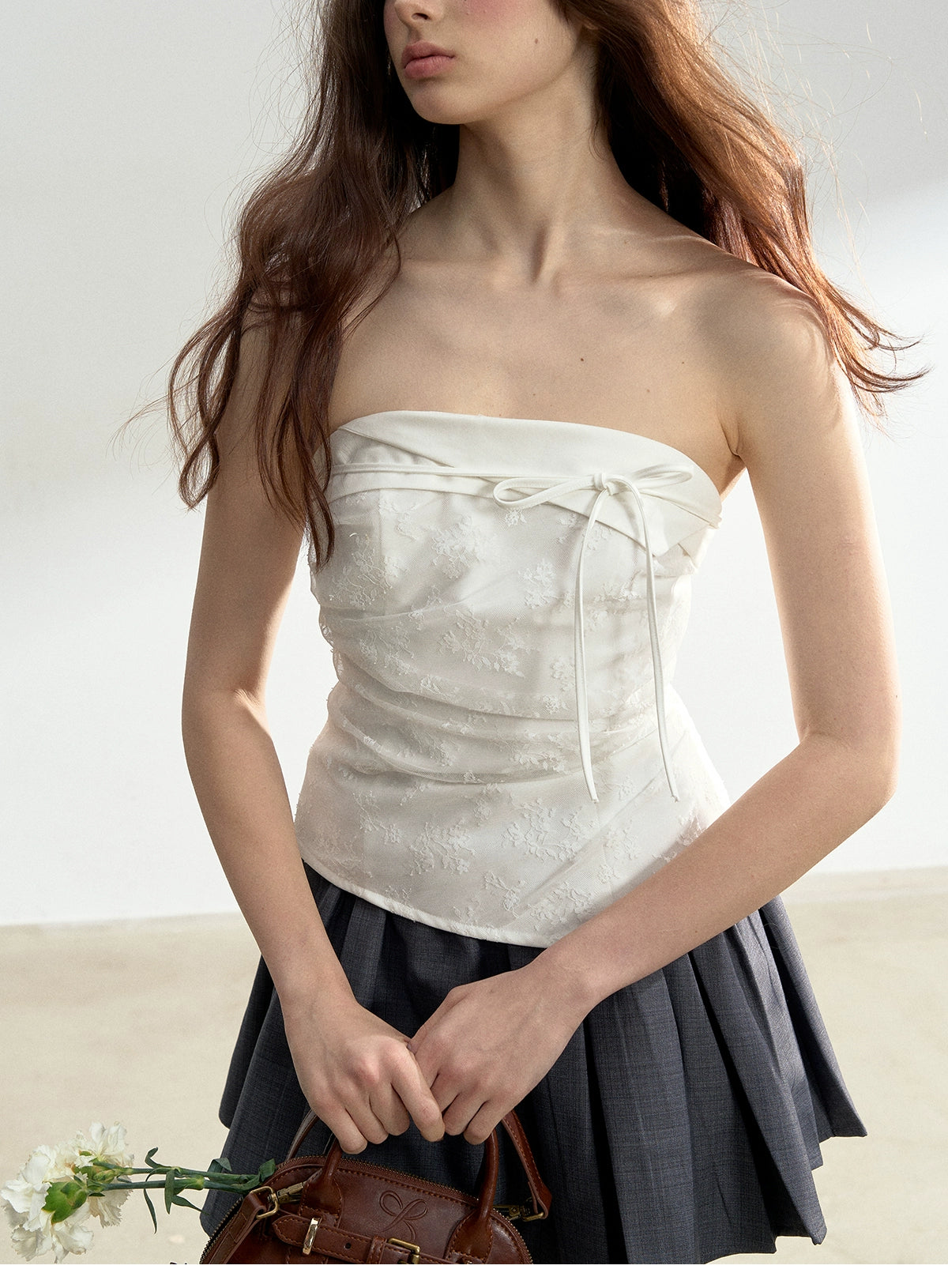 Shirred Back Lace Tube Top