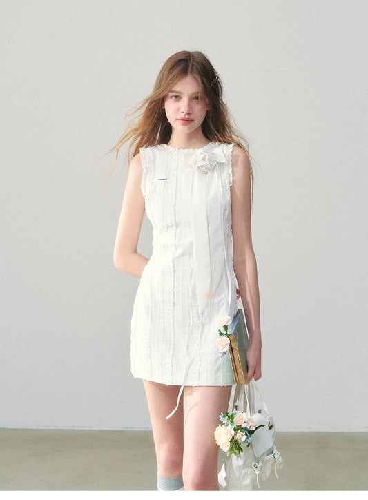 Rosette Ribbon Ruffle Mini Dress