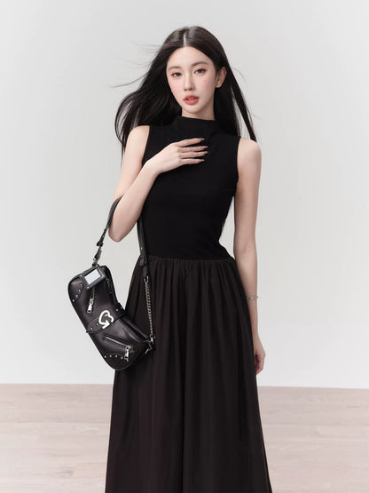 Knitted Sleeveless High Neck Long Dress With Cross Charm