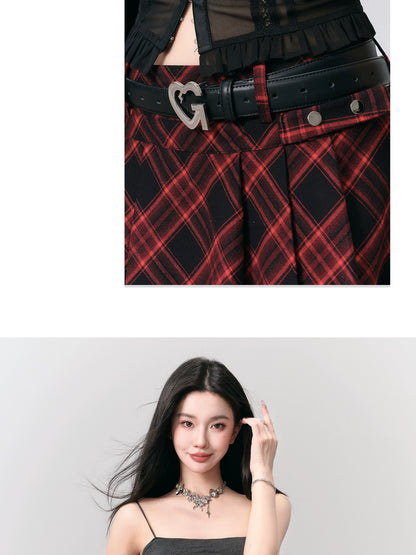 Plaid Pleated Double Waist A-Line Mini Skirt