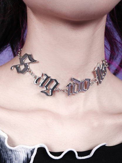 Silver Colored Gothic Letter Choker Necklace