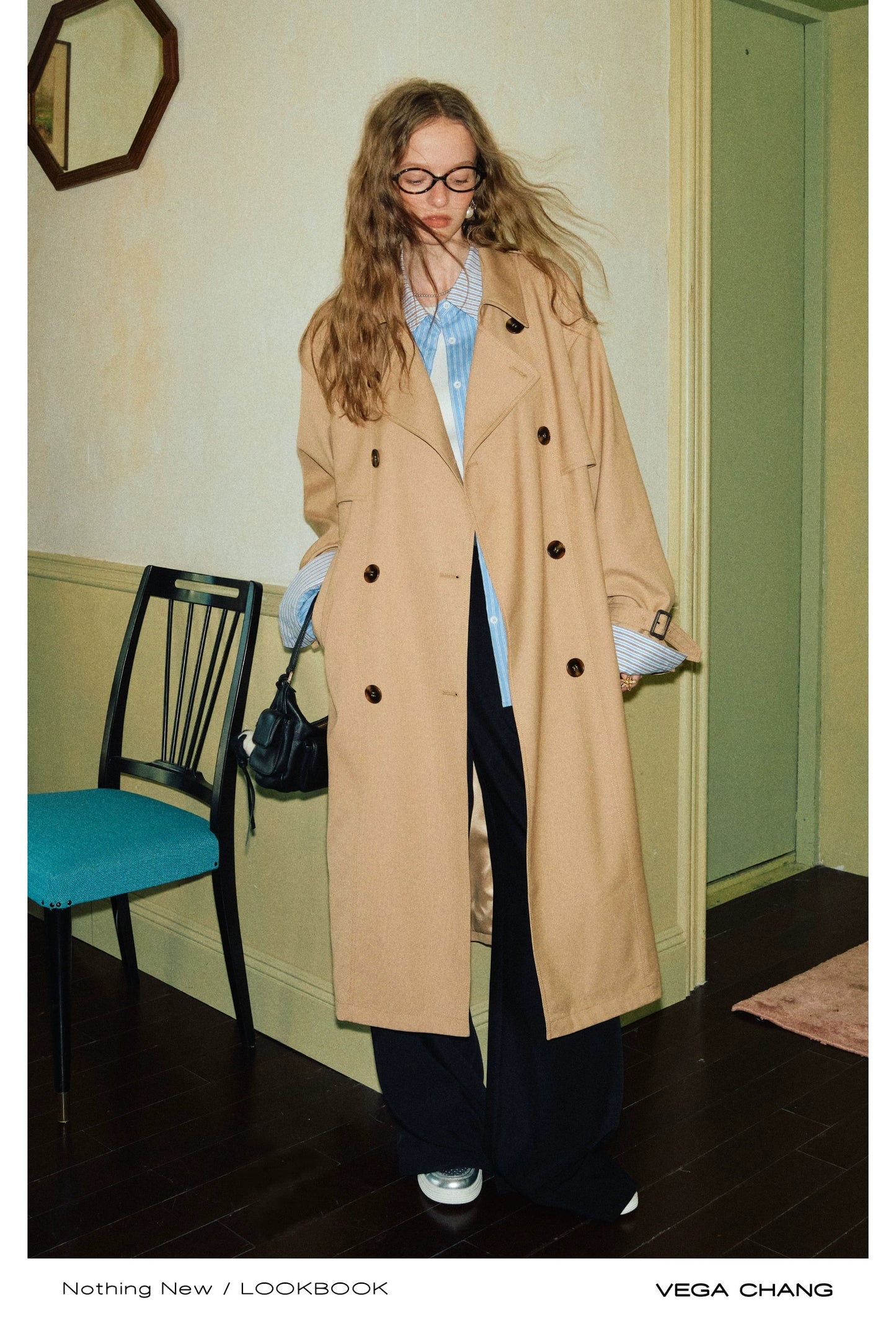 Belted Double Breast Midi Serge Trench Coat