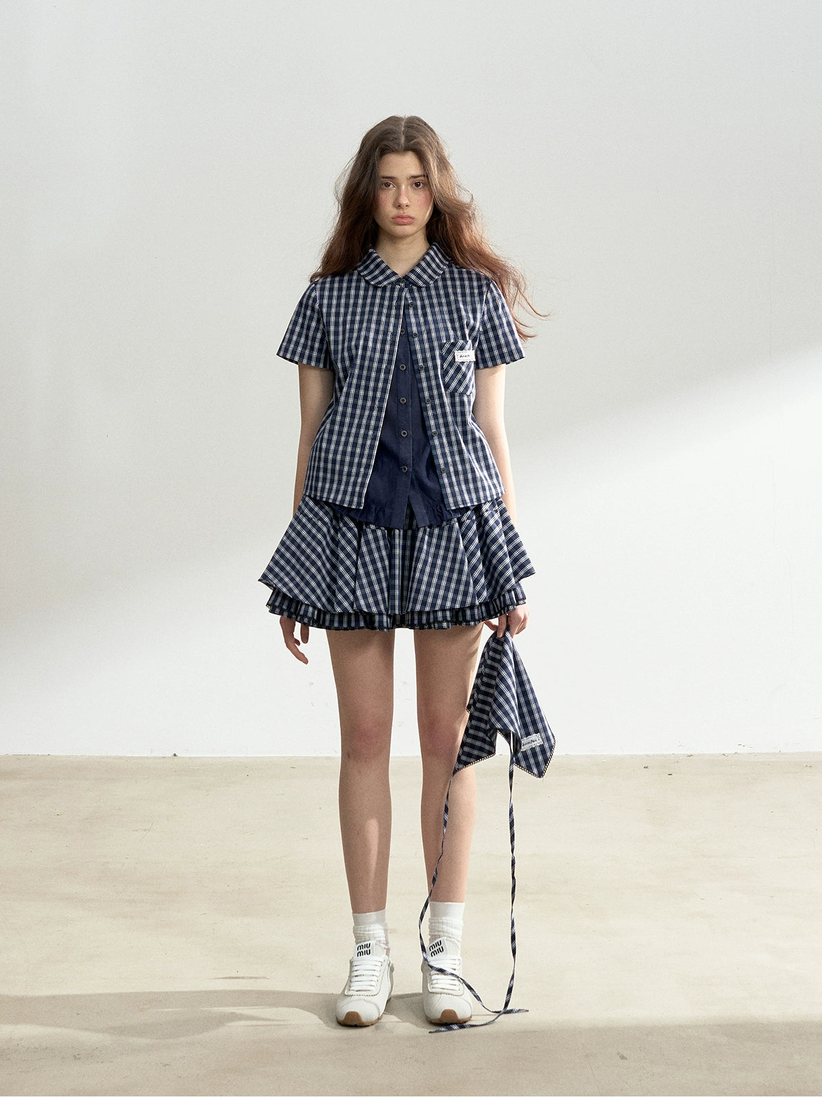 Multi-Layer Plaid Puffy Skirt With Triangle Scarf
