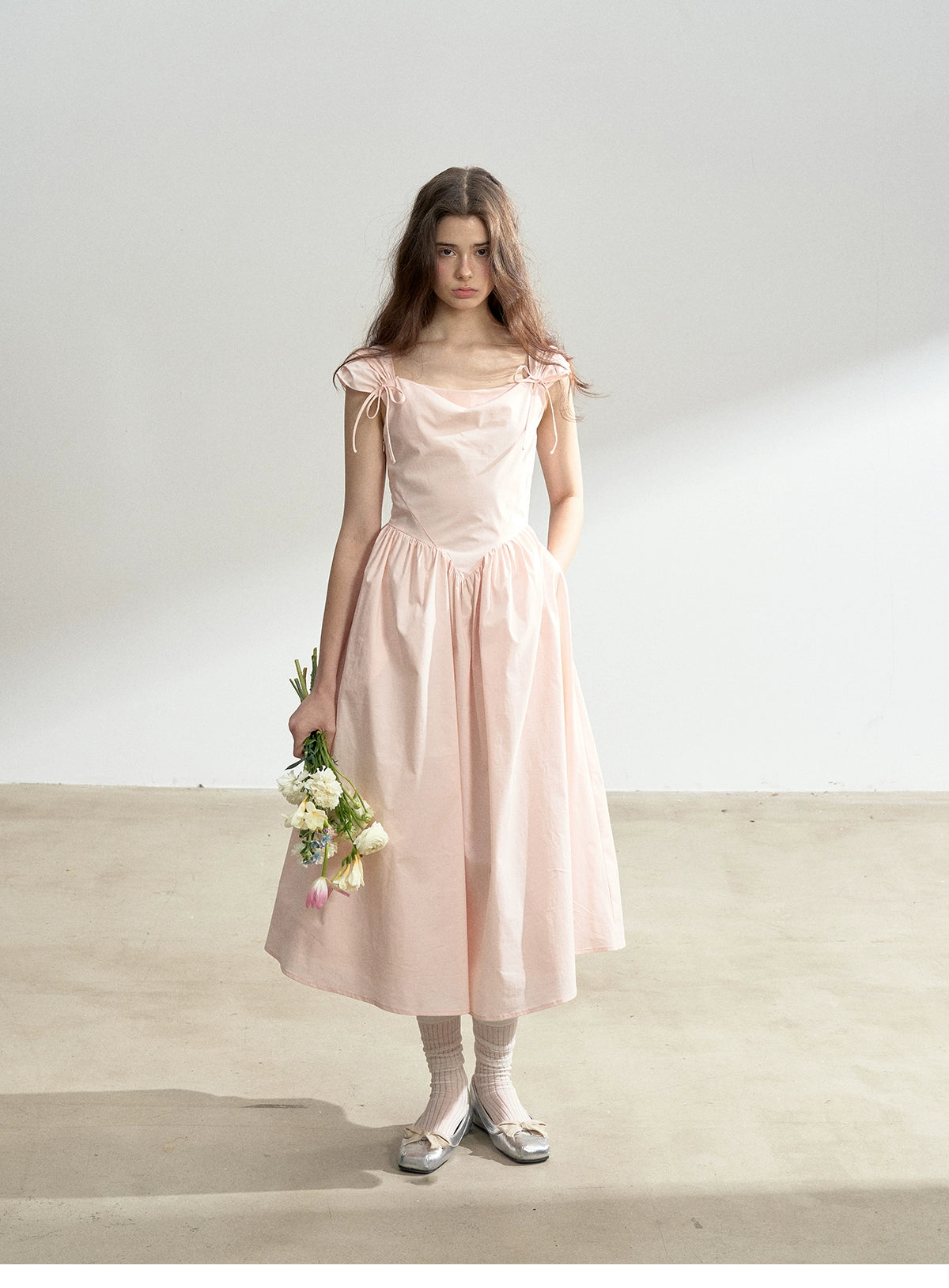 Lace-Up Back Basque Waist Dress