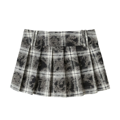 Maillard Style Contrast Plaid Shirt & Pleated Skirt