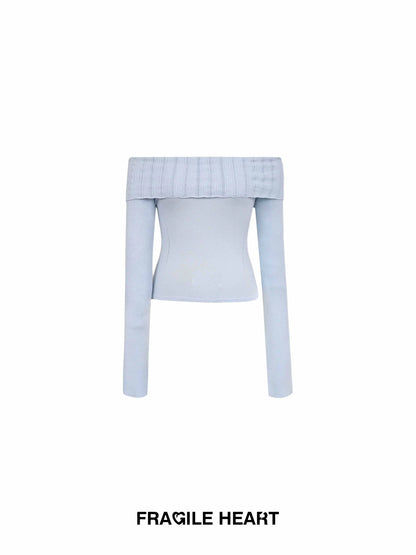 Fold-Over Off-Shoulder Fitted Knit Top