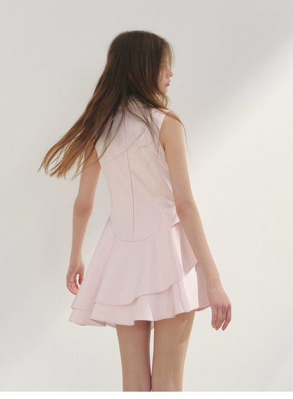 Structured Asymmetric Satin Dress With Peter Pan Collar