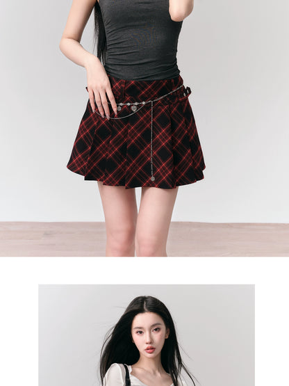 Plaid Pleated Double Waist A-Line Mini Skirt