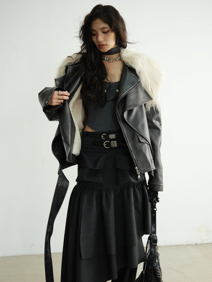Double Waist Pants With Belt / Asymmetric Pocket Skirt