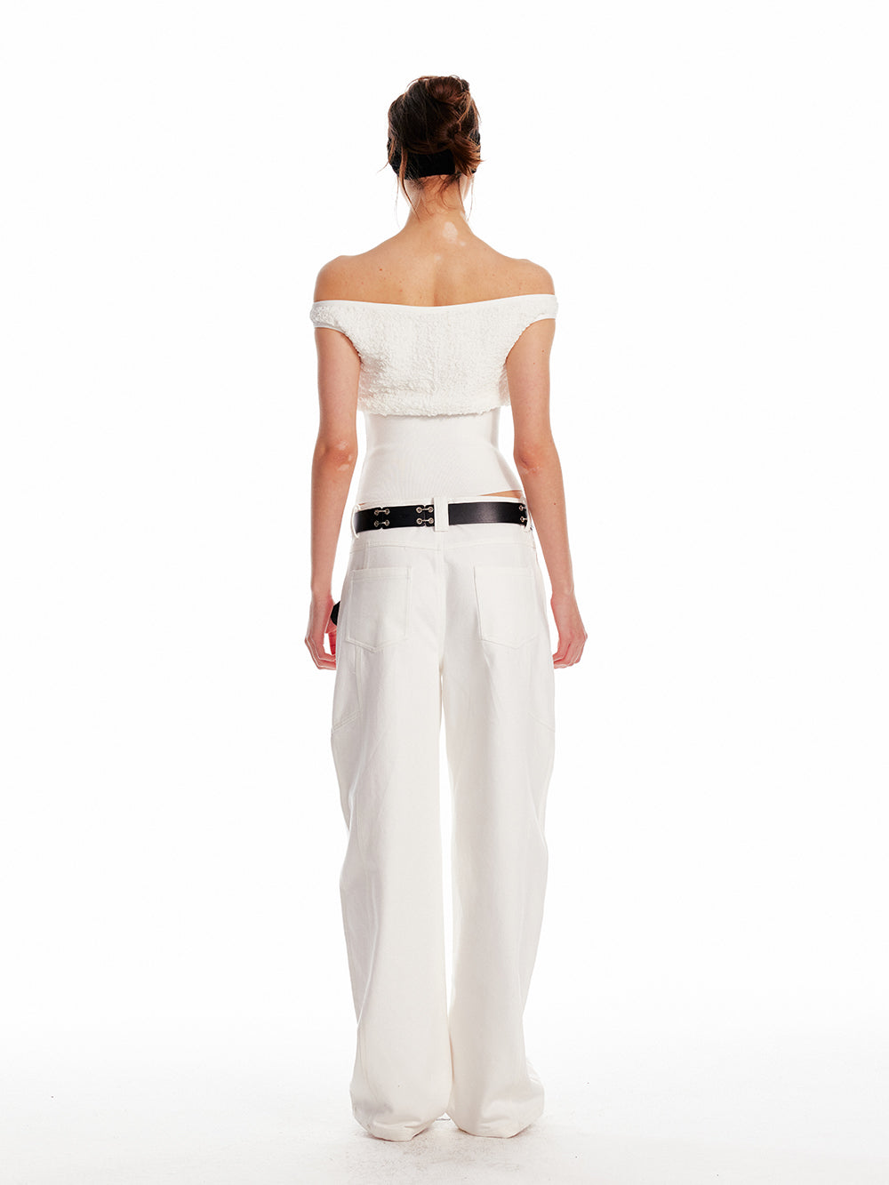 Silk Off-Shoulder Shirred Crop Top